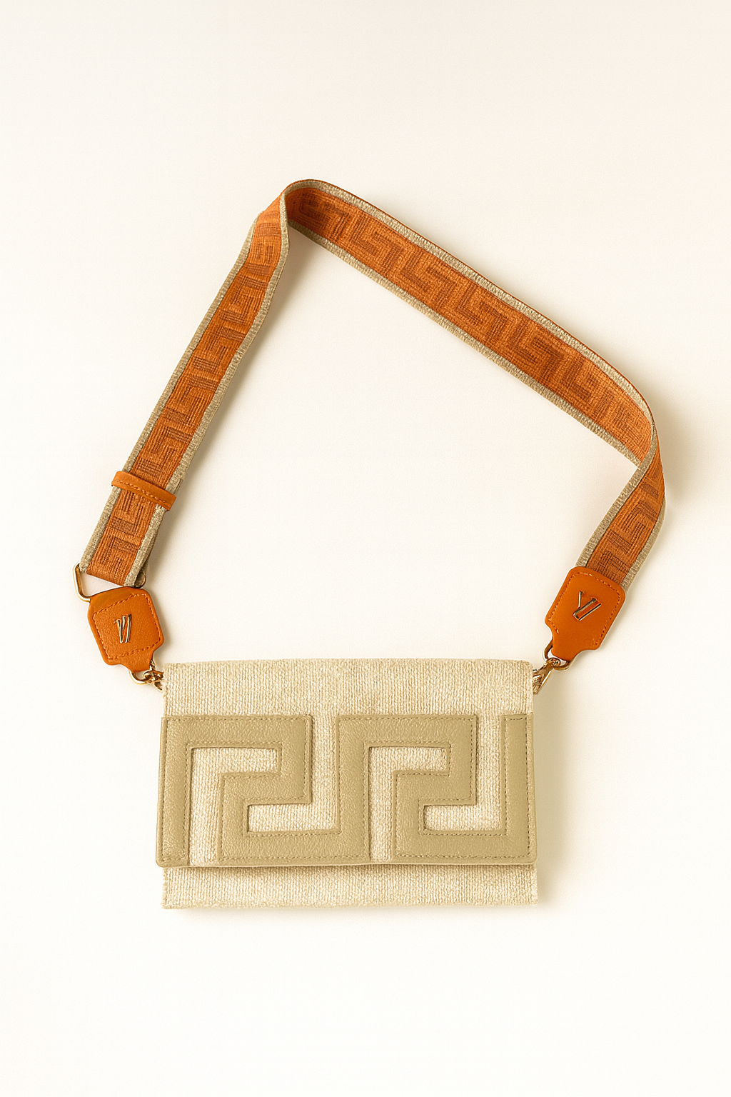 Tangerine Greek Key Bag Strap