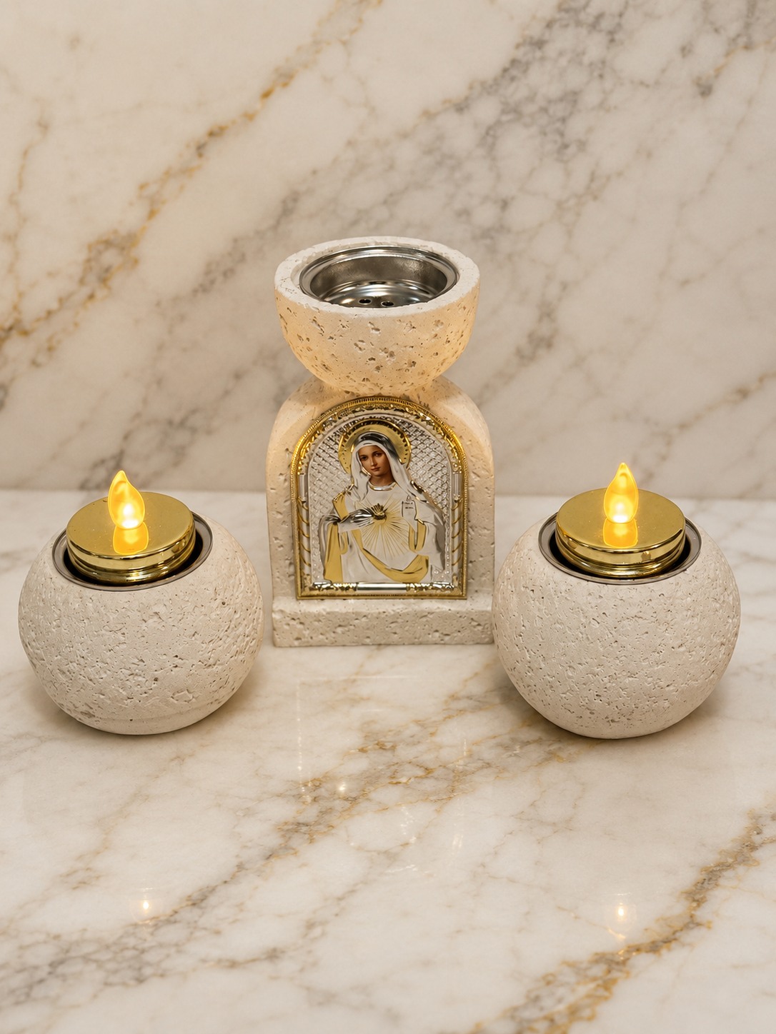 Round Stone Tea Light Holder / Incense Burner