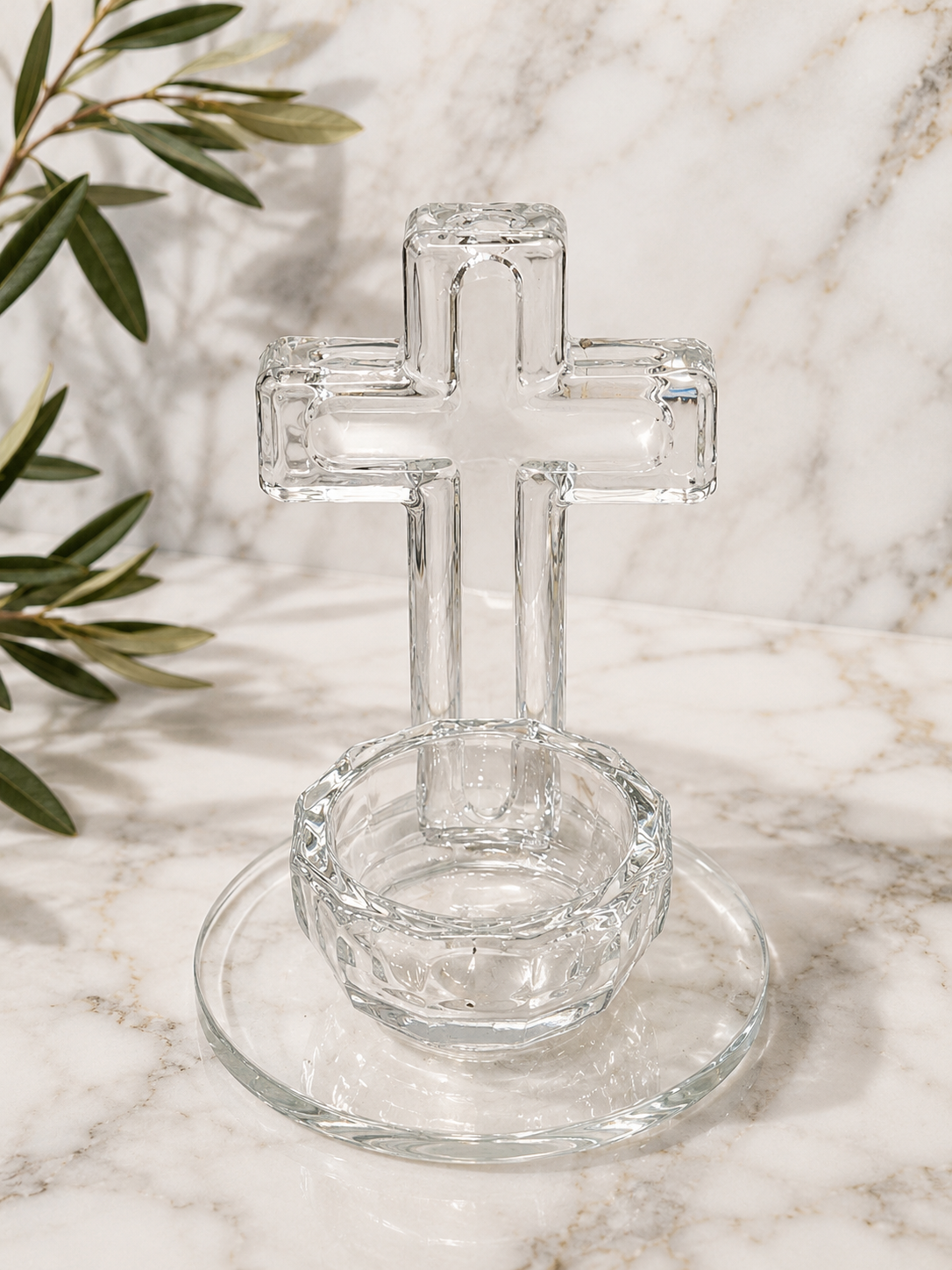 Glass Cross Candle Holder / Altar