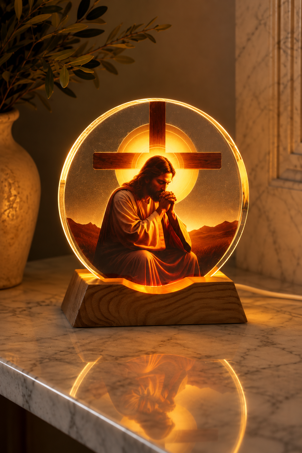 Illuminated Glass Icon – Jesus