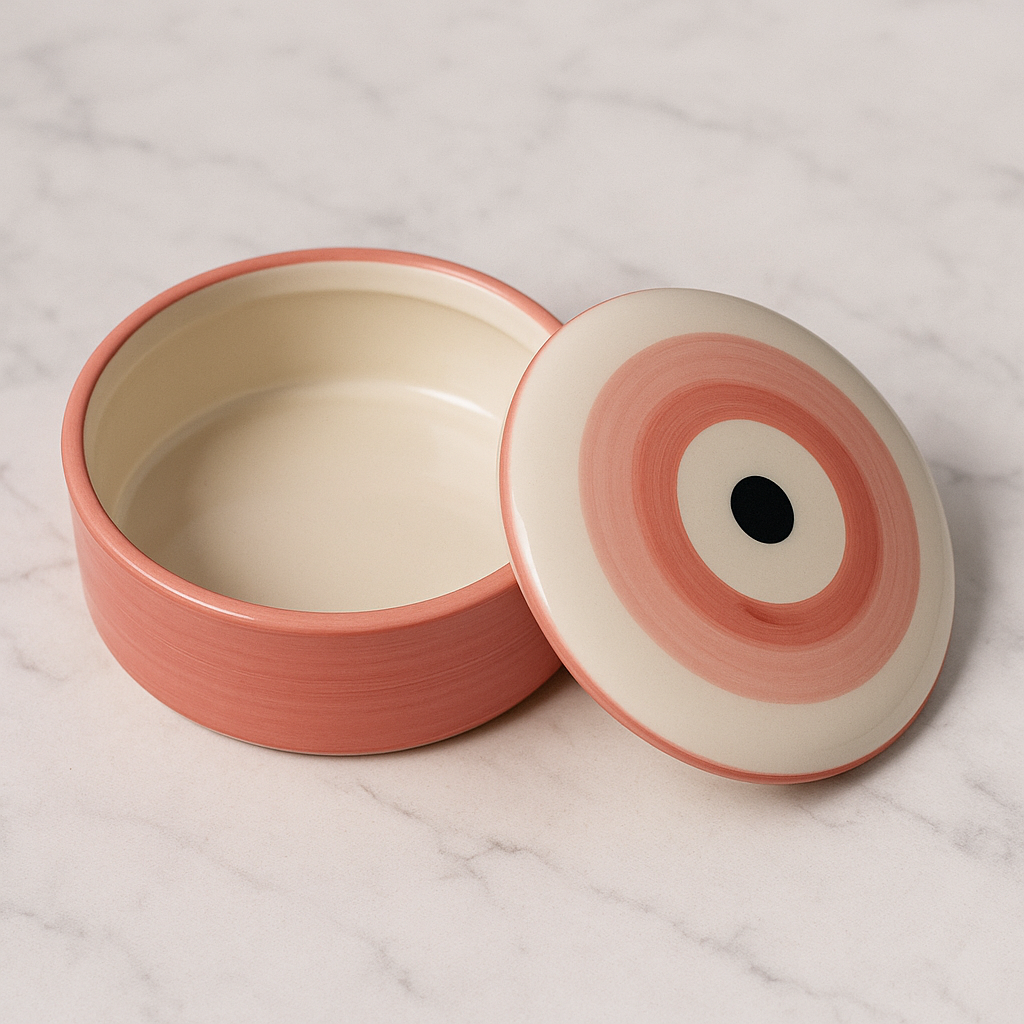Pink evil eye trinket jar