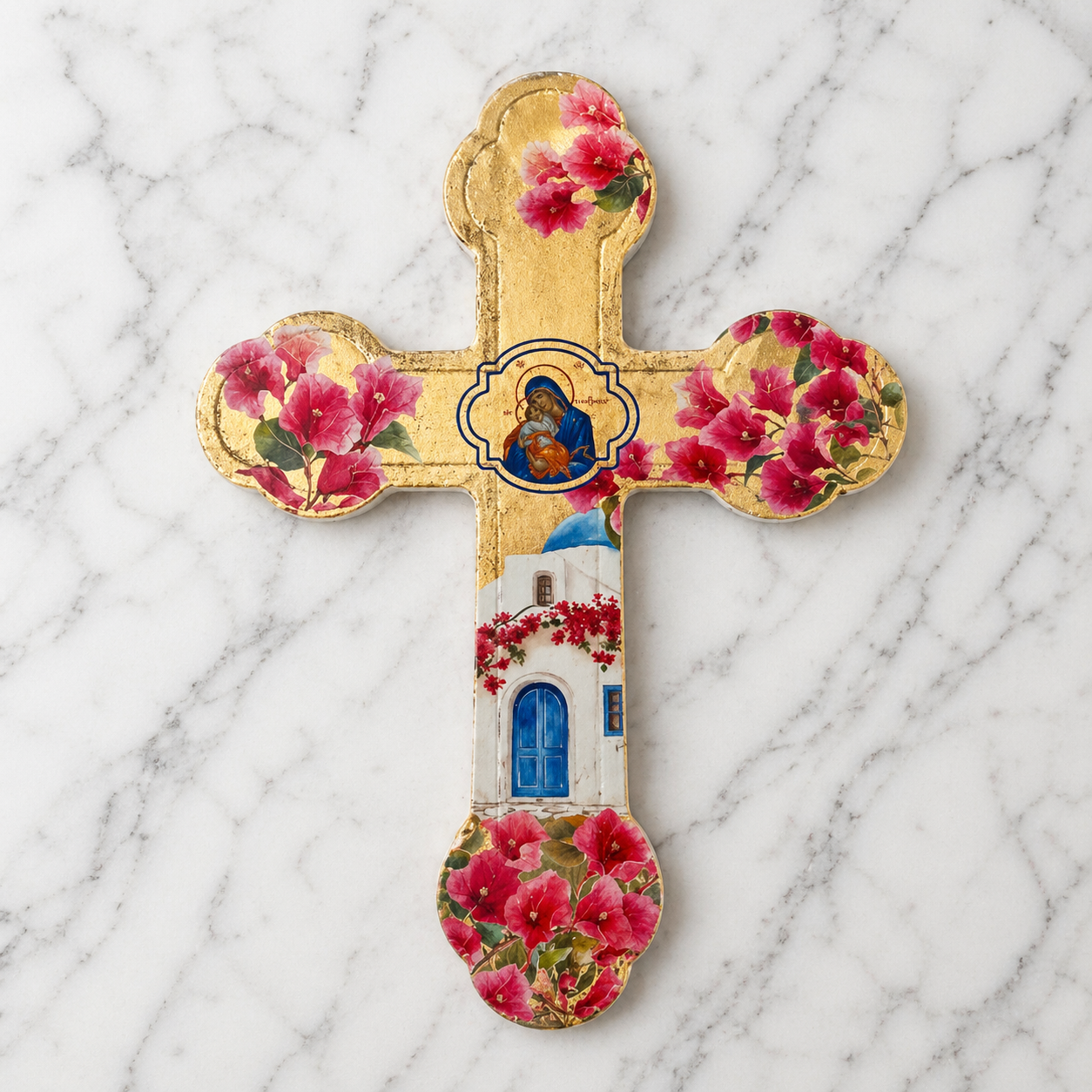 Aegean Byzantine Bougainvillea Gold Leaf Cross