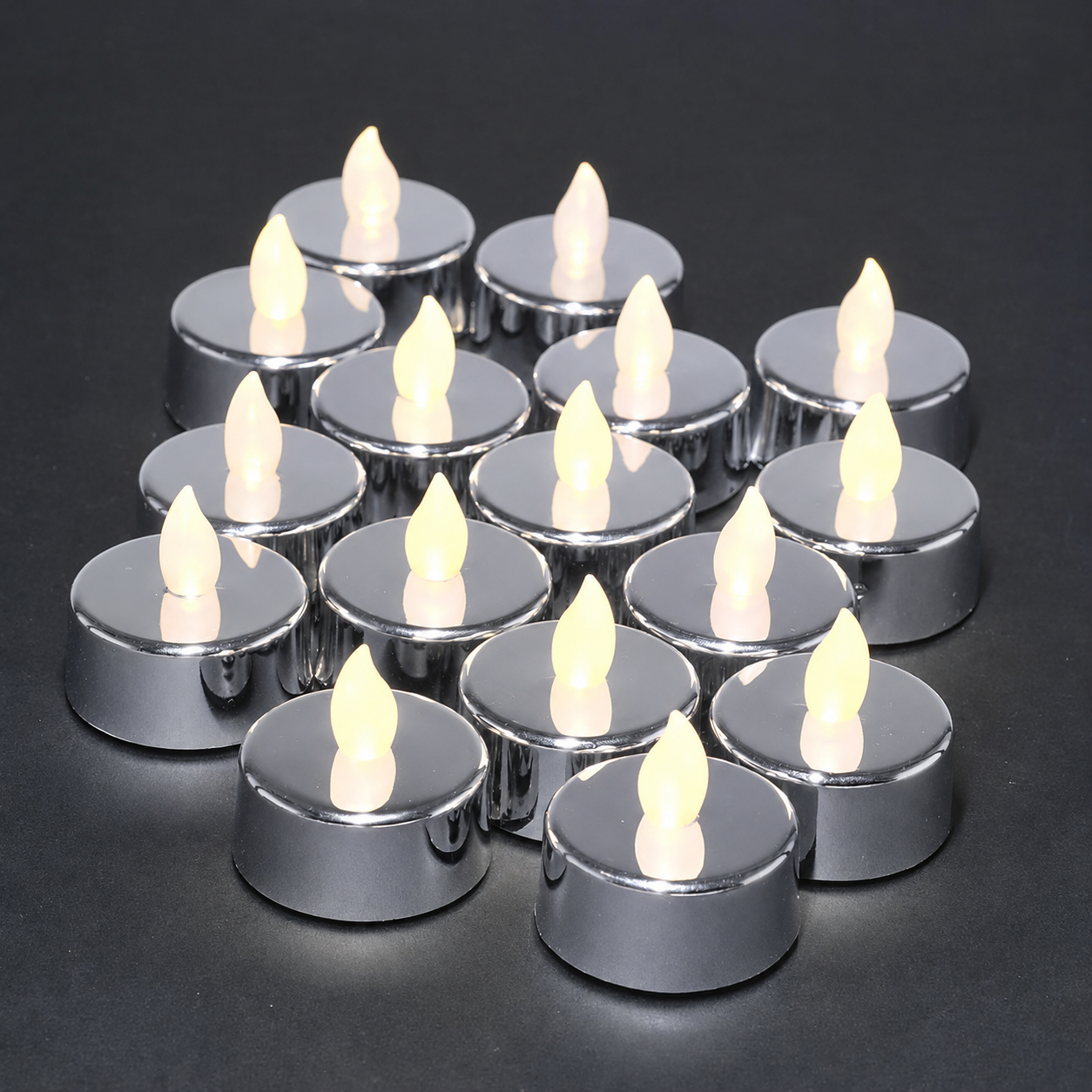 Silver LED Tea Light Candle – Warm Flameless Candle (up to 100 hrs burn time)