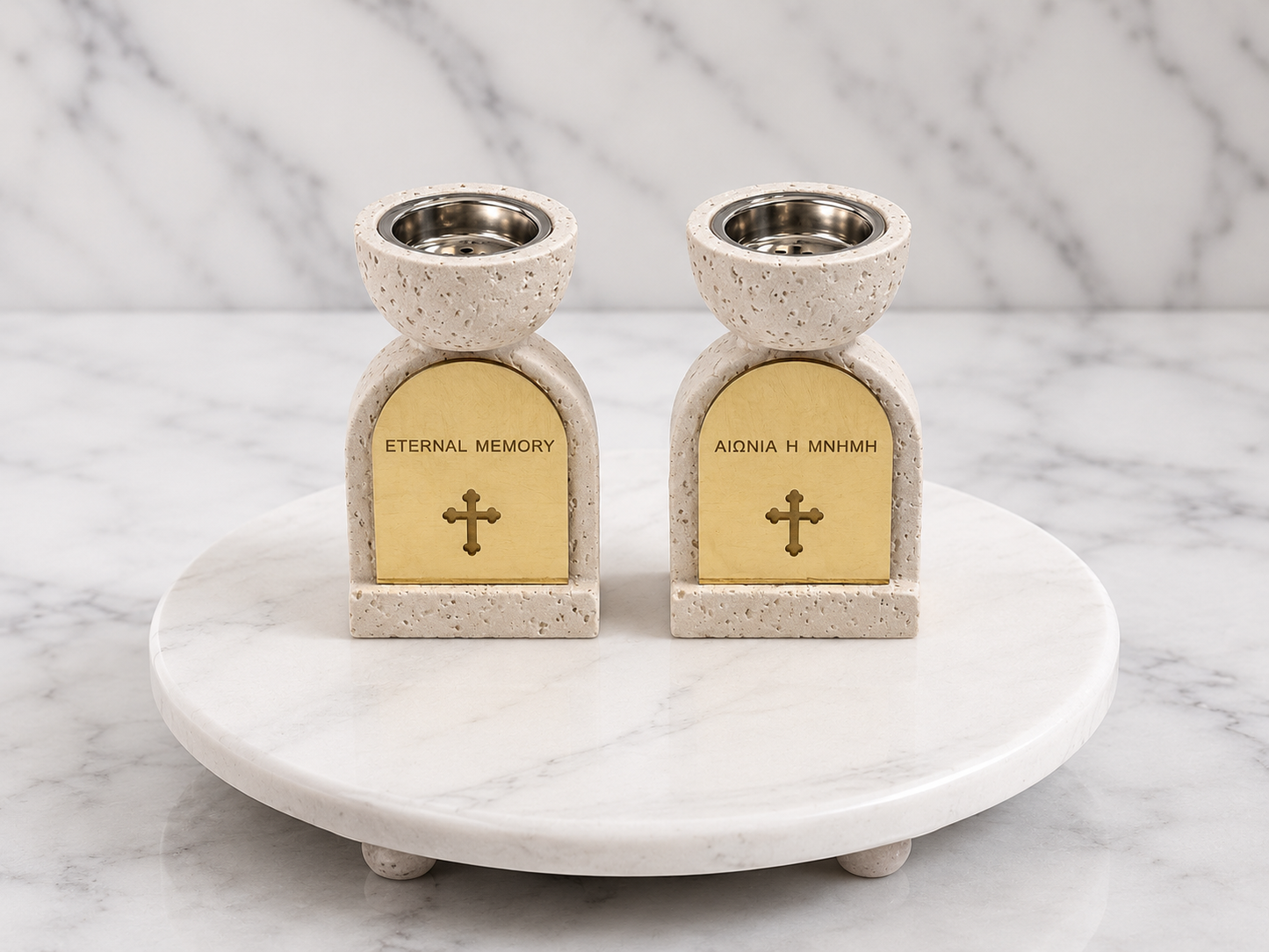 Faith Memorial Charcoal Incense Burner Greek & English / Tea Light Holder