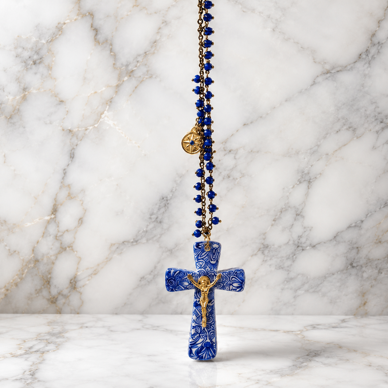 Hanging Cross Car Charms Blue - Made in Greece