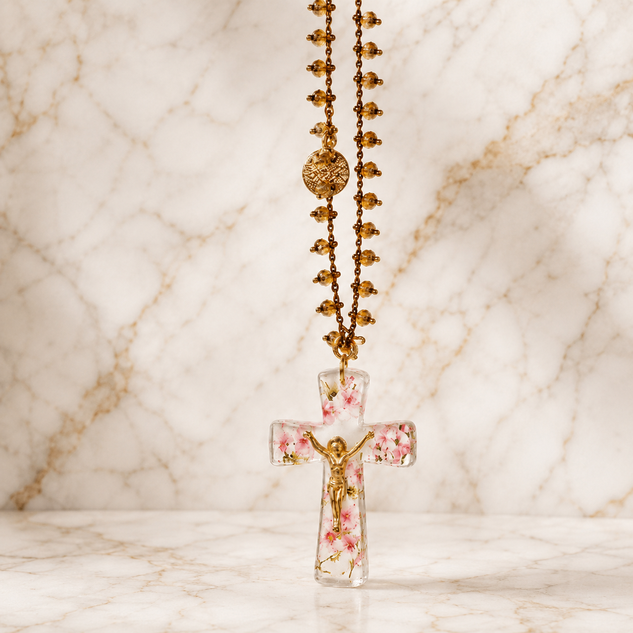 Hanging Cross Car Charms Pink - Made in Greece
