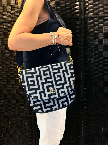 Greek Key saddle bag by Ari Giorgio