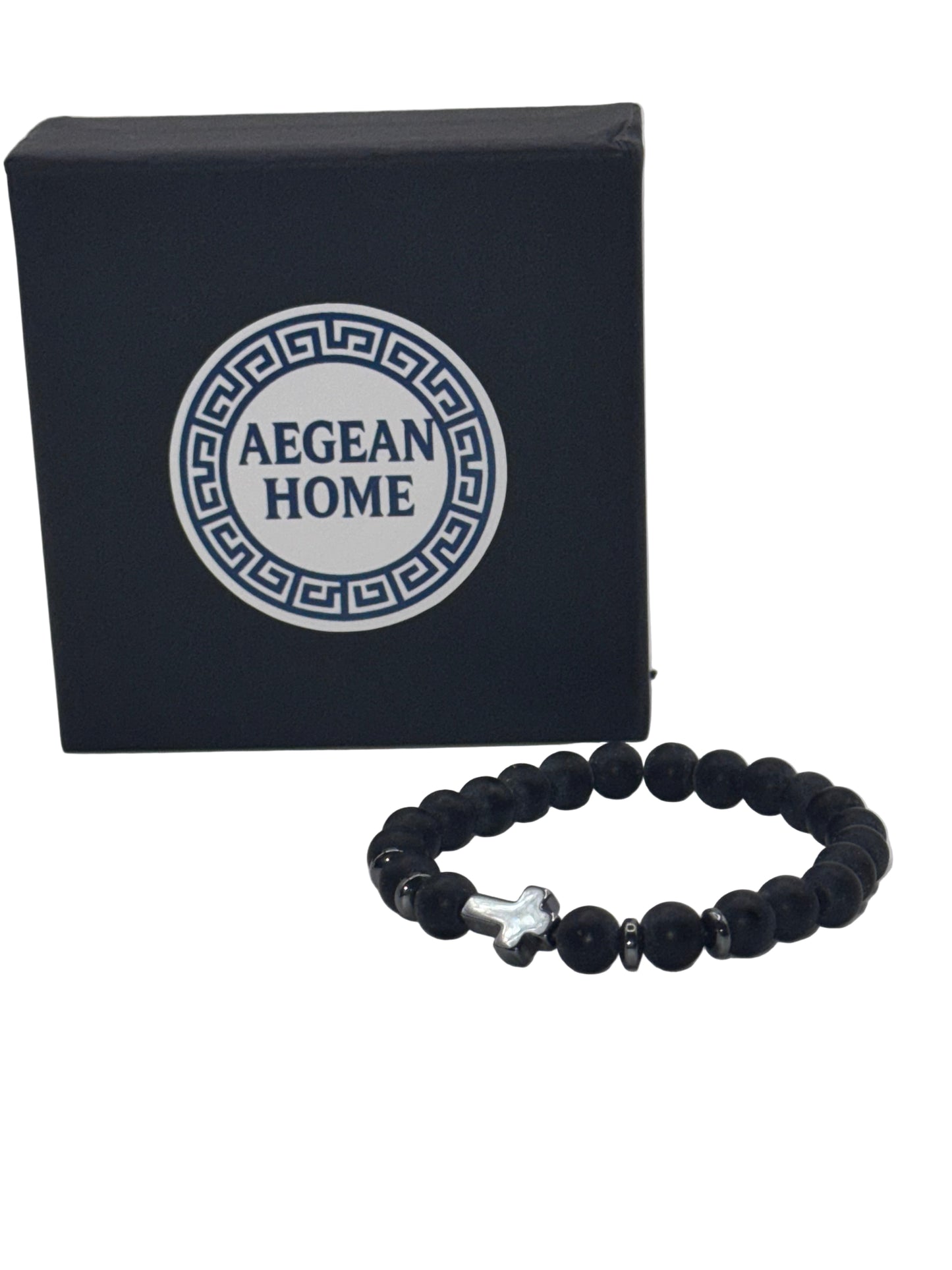 Volcanic stone cross bracelet ( unisex)