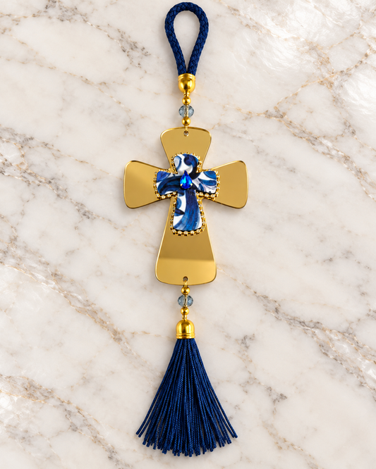 Cross Hanging Good Luck Charm with Crystal & Tassel