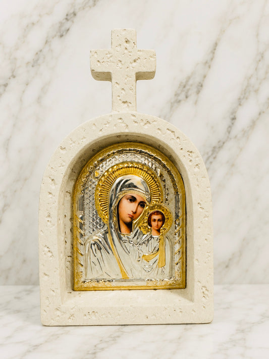 Mother Mary and Jesus Cross Dome Eikon