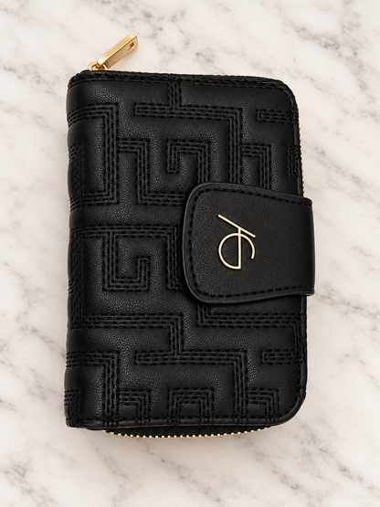 Black Greek Key Embossed Wallet