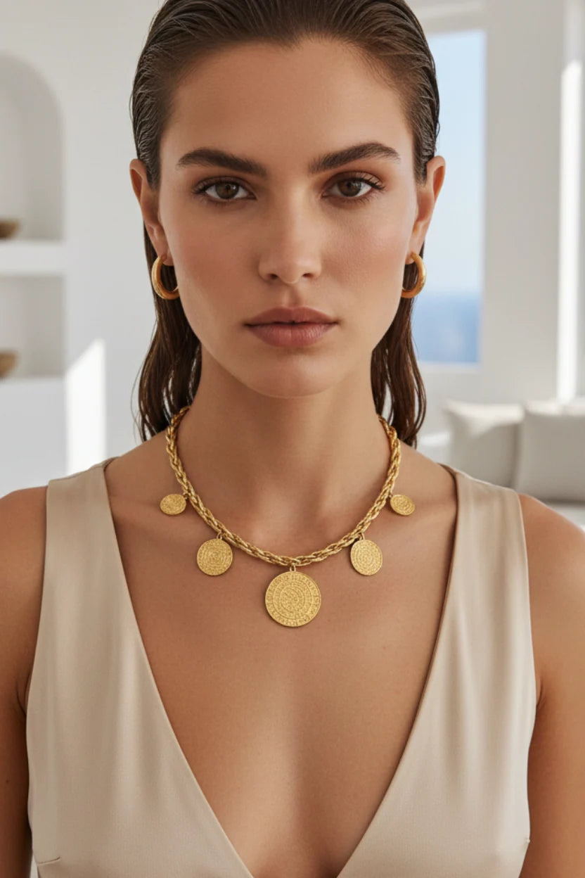 Minoan Coin Statement Necklace – Gold