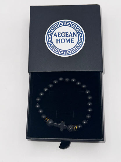 Black with gold accent stone bracelet ( unisex)