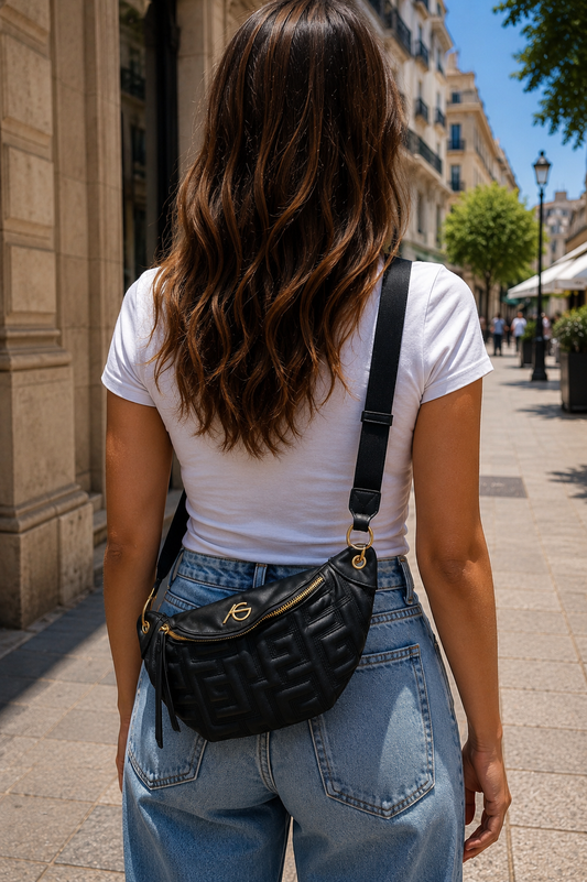 Aegean Black Meander Crossbody Bag - Ari Giorgio Greece