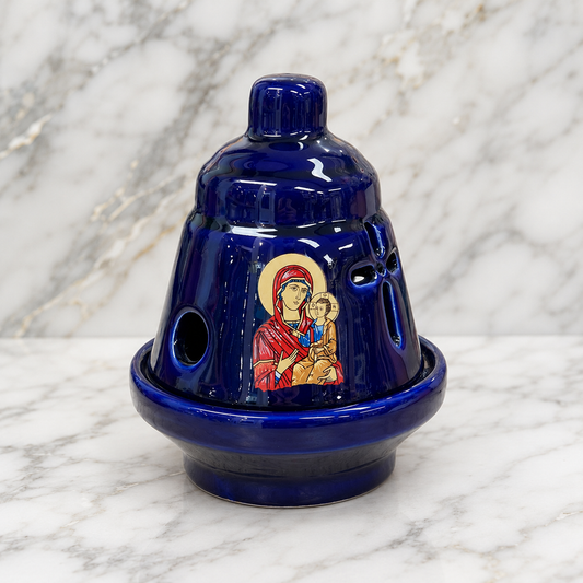 Mary and Jesus Blue Vigil Lamp / Kandili