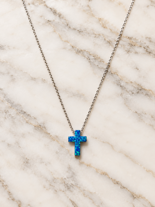 Blue Opalite Cross Necklace – 925 Sterling Silver