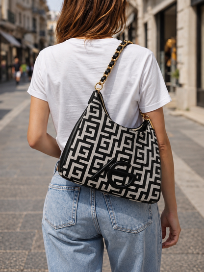 Greek Key Chain Shoulder Handbag