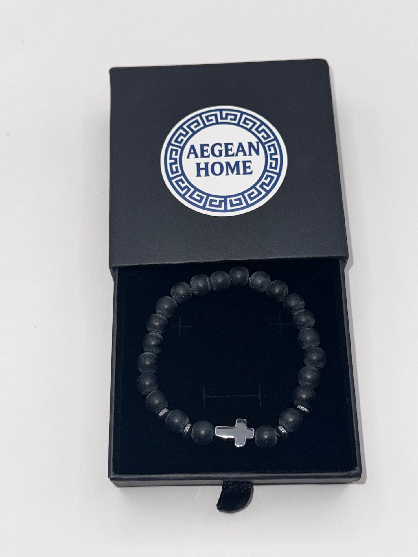 Volcanic stone cross bracelet ( unisex)