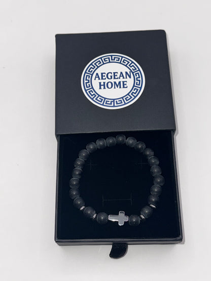 Volcanic stone cross bracelet ( unisex)