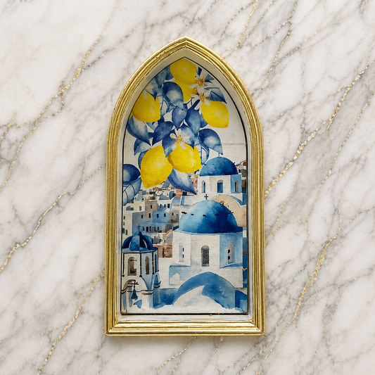 Aegean Arch Standing Decor – Handmade Santorini Church & Lemon Grove