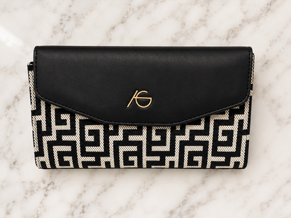 Greek Key Long Lux Wallet – Black & White