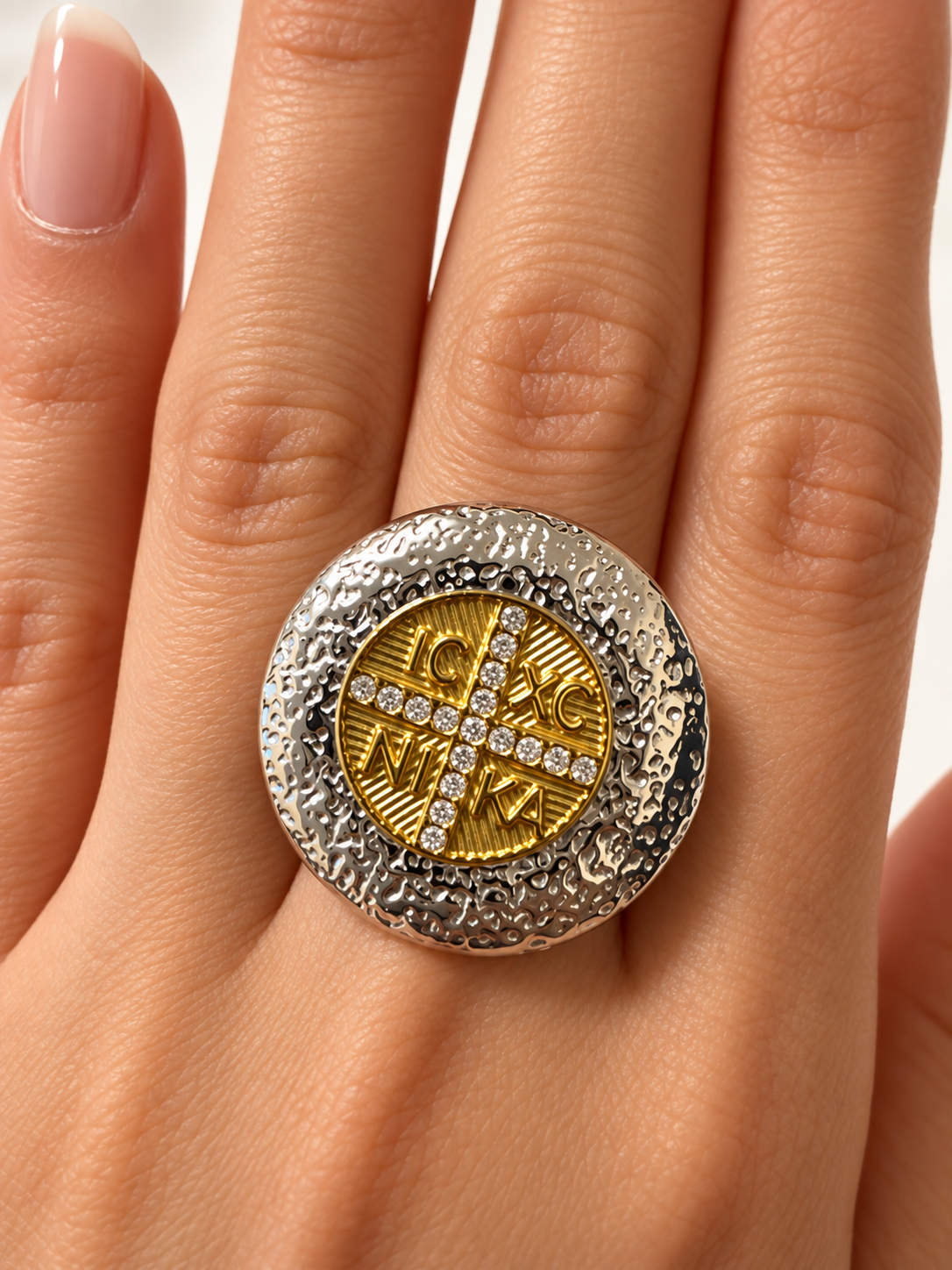 ICXC NIKA Two-Tone Medallion Statement Ring