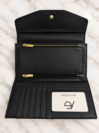 Greek Key Long Lux Wallet – Black & White