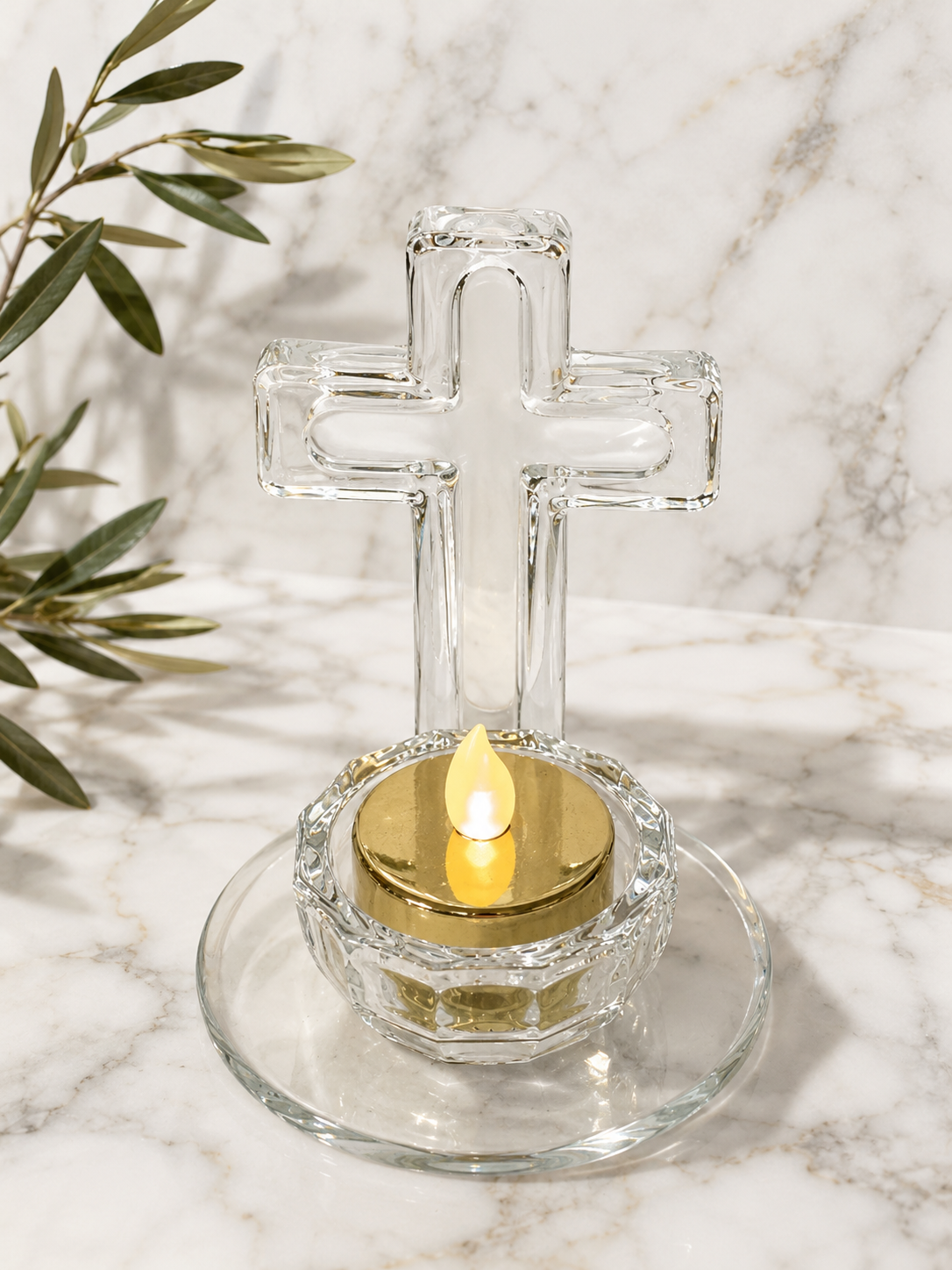 Glass Cross Candle Holder / Altar