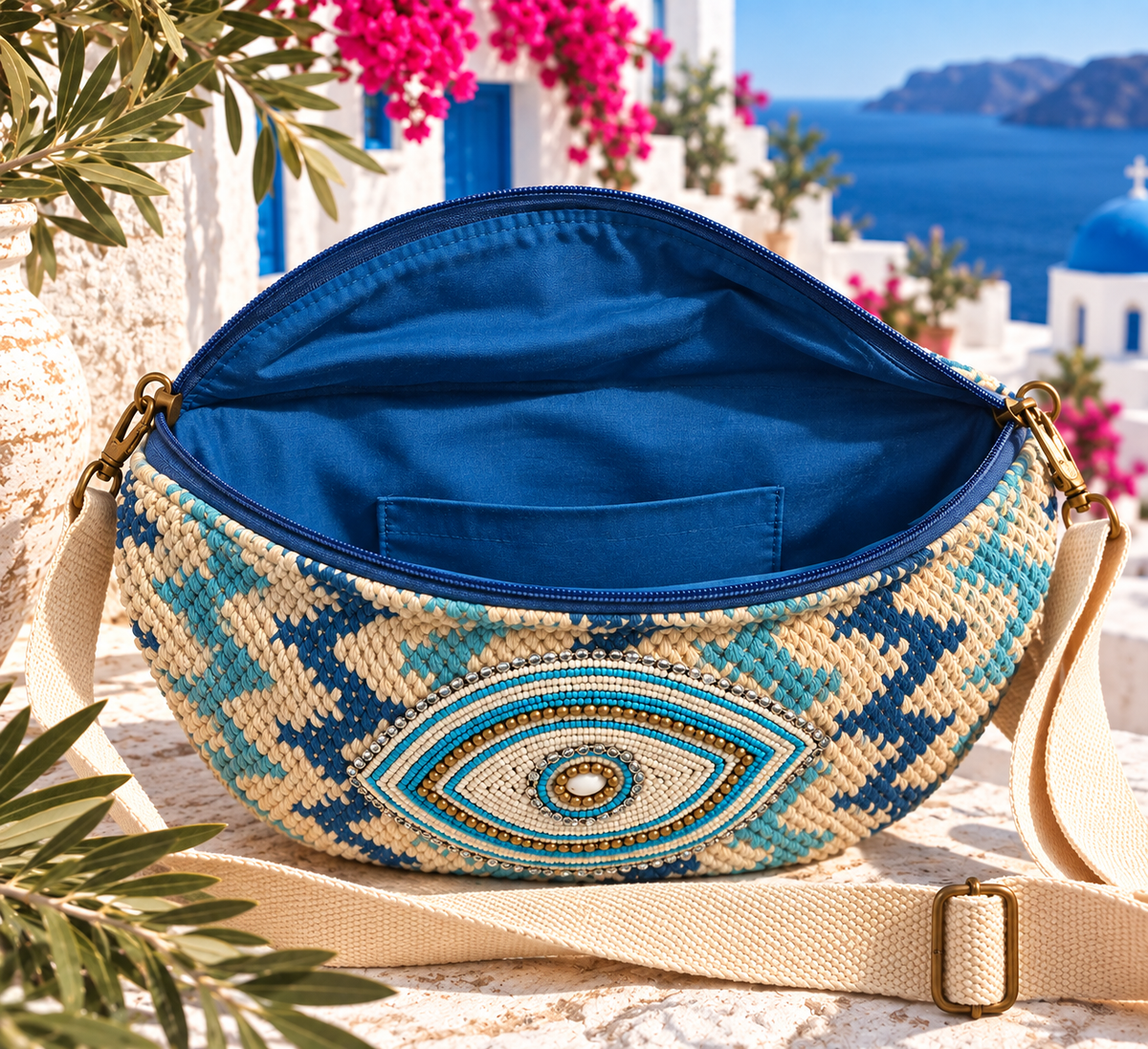 Aegean Blue & Turquoise Evil Eye Handmade Bag