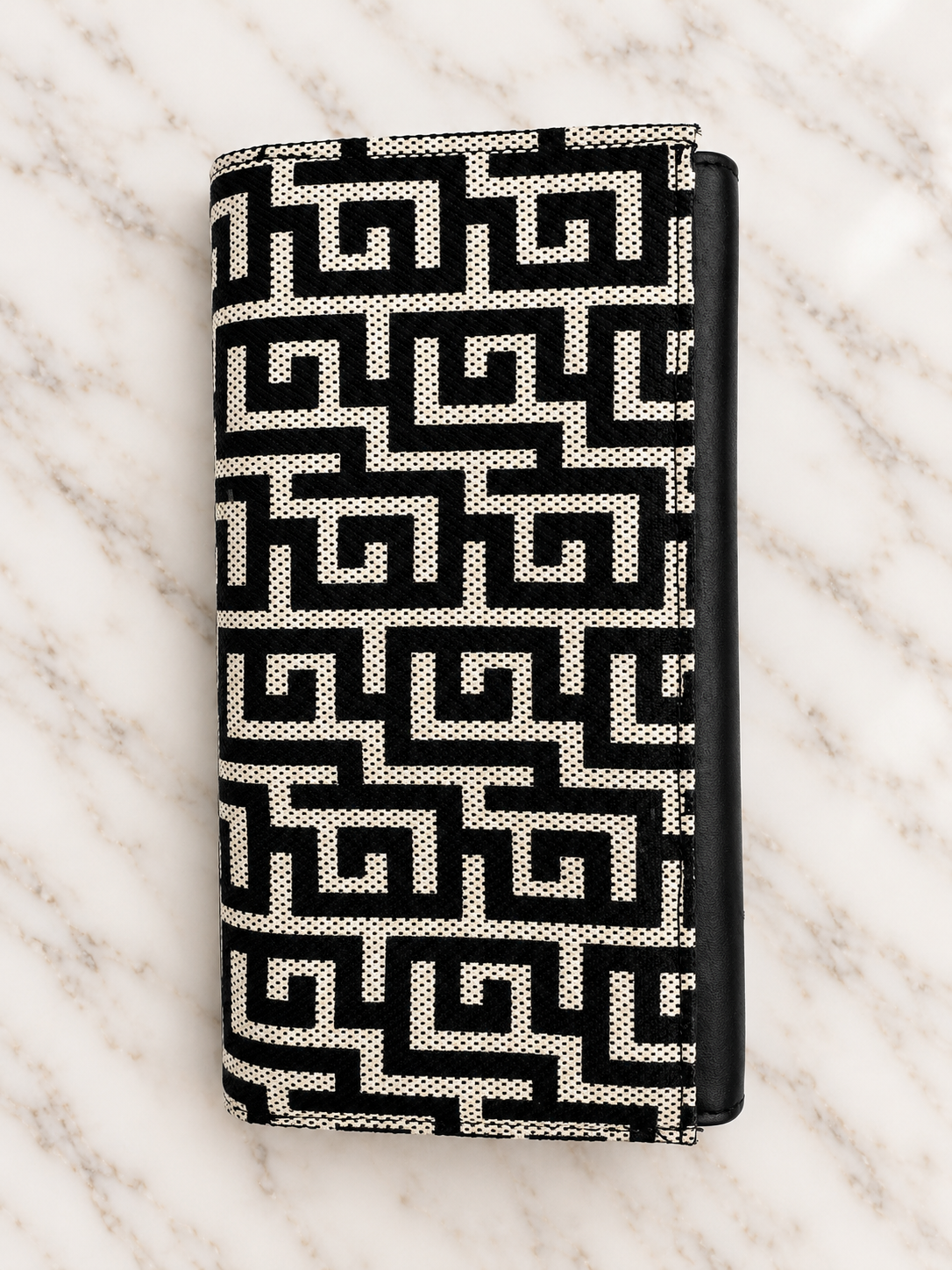 Greek Key Long Lux Wallet – Black & White
