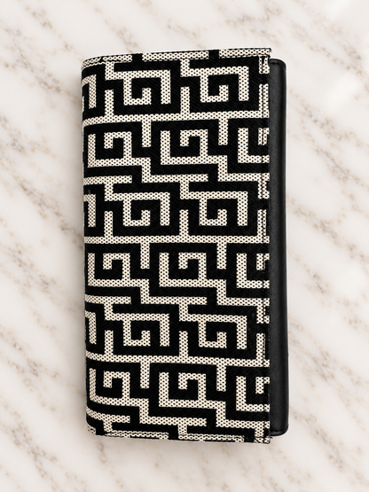 Greek Key Long Lux Wallet – Black & White