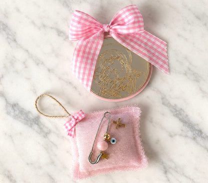 Baby Girl Gift Set – Handmade Cross, Baby Pin & Acrylic Icon