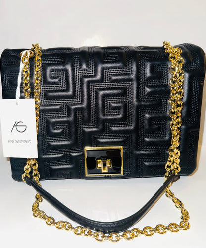 Dalia BLACK Greek key Handbag By Ari Giorgio Greece