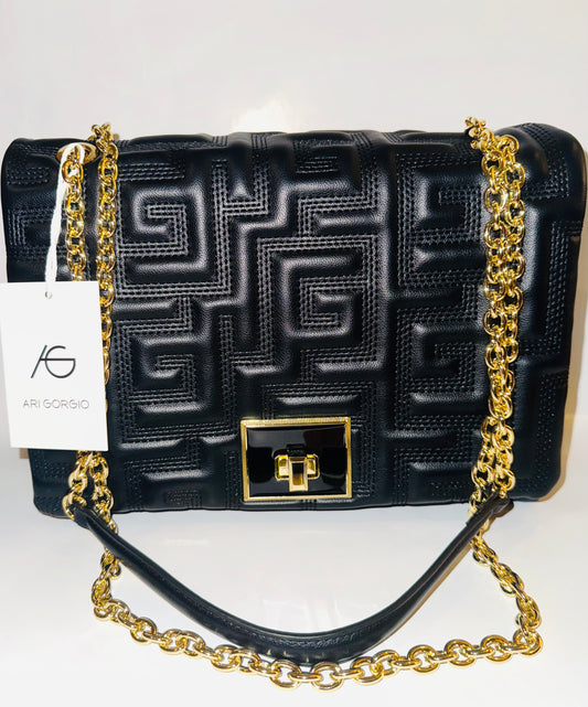 Dalia BLACK Greek key Handbag By Ari Giorgio Greece