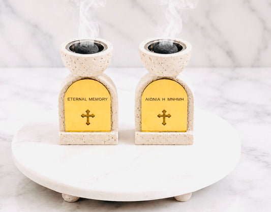 Faith Memorial Charcoal Incense Burner Greek & English  / Tea Light Holder