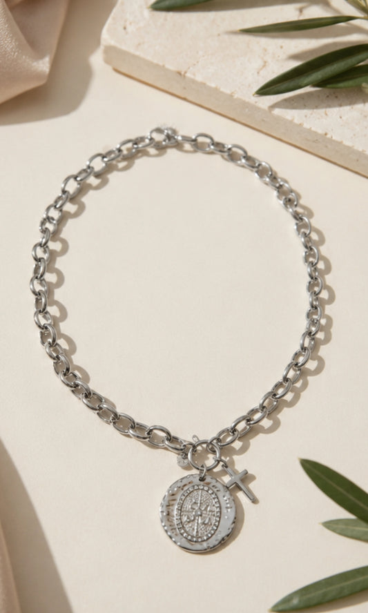 Silver Sacred Coin Necklace ICXC