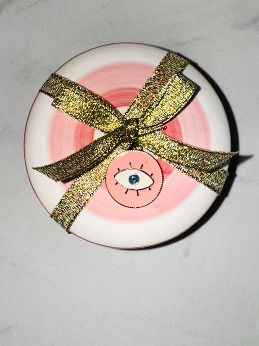 Pink Evil Eye Ceramic Jar Filled With Greek Cinnamon Lollies Gift