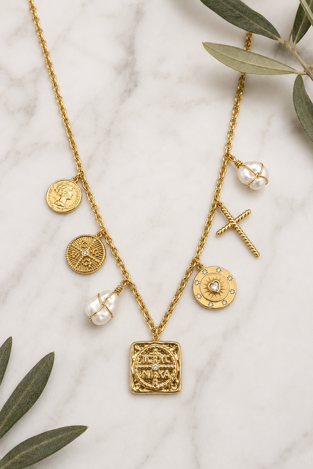 Asteria ICXC Charm Necklace – Gold - Made in Greece