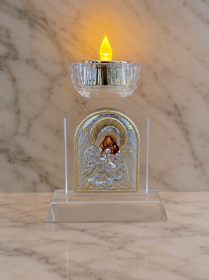 Double-Sided Glass Eikon Tea Light Candle Holder
