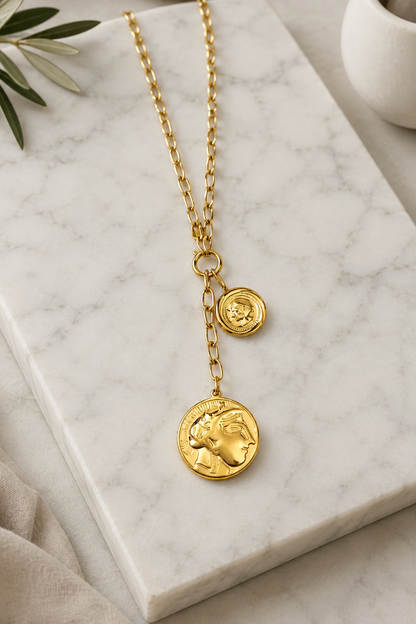 Athena Coin Layer Necklace – Gold