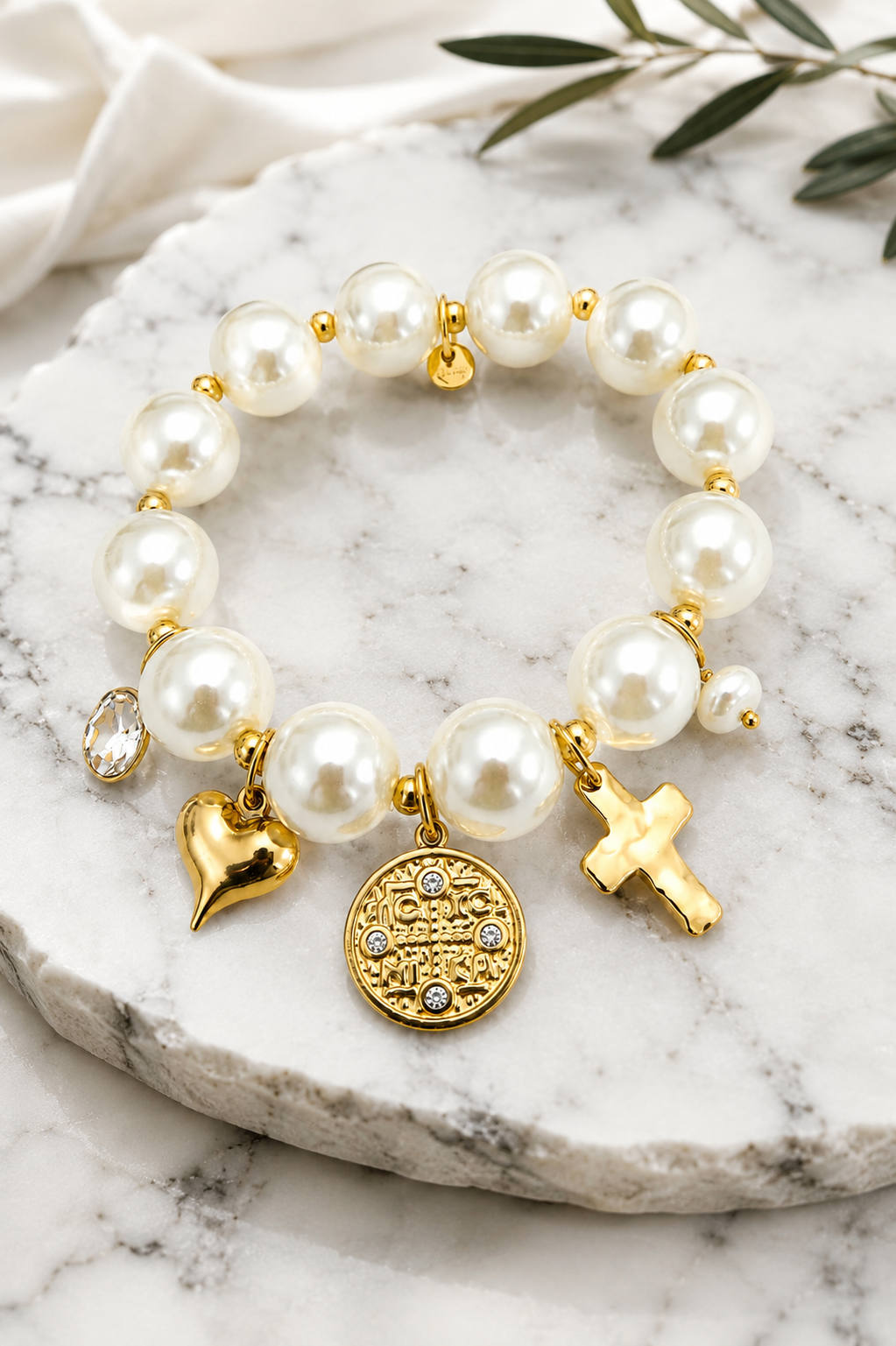 ICXC Faith & Beads Pearl Charm Bracelet