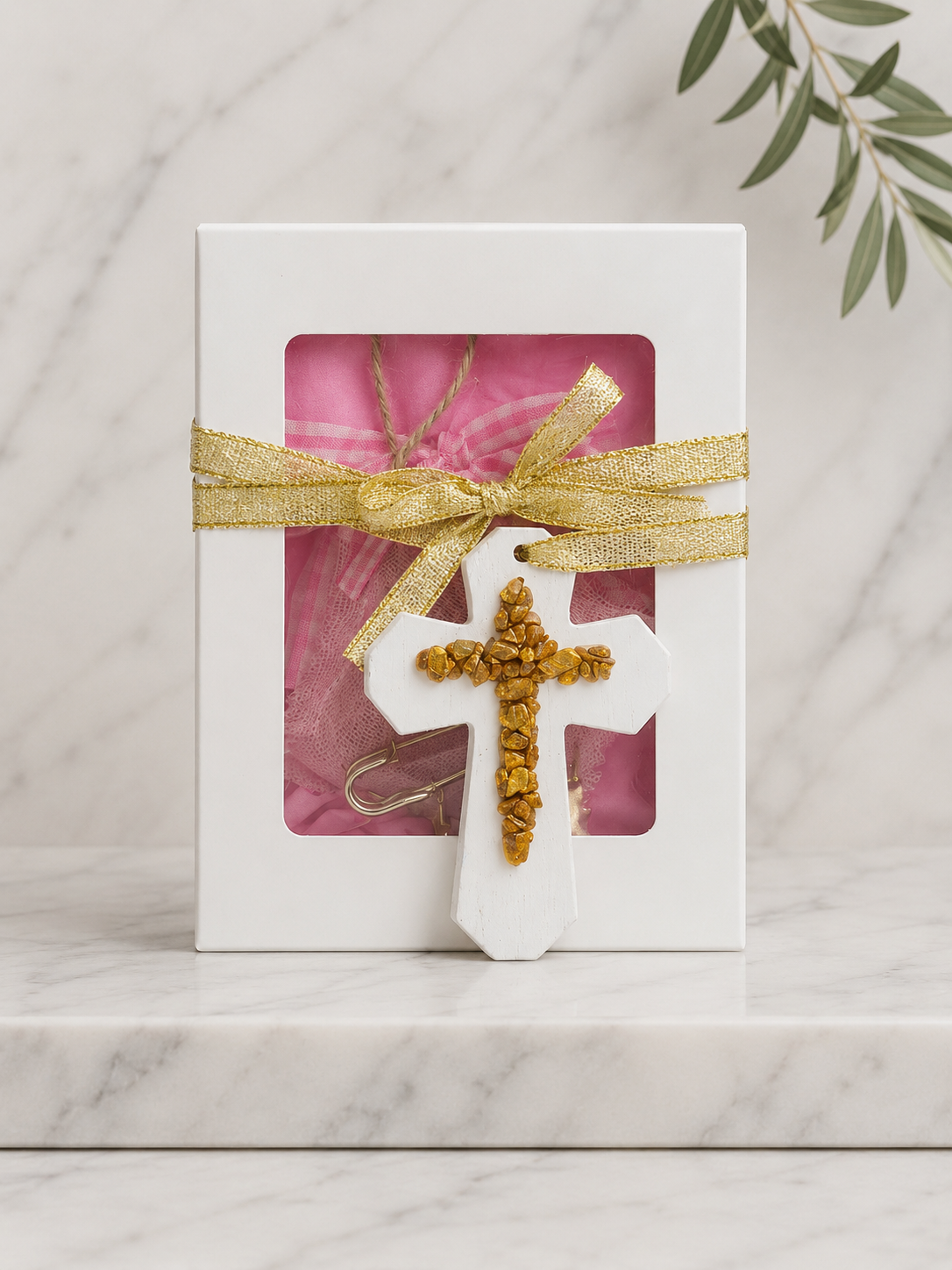 Baby Girl Gift Set – Handmade Cross, Baby Pin & Acrylic Icon