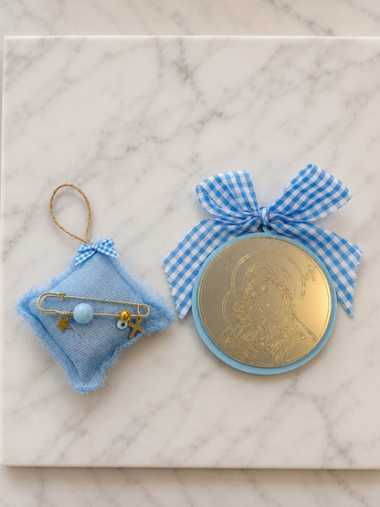 Baby Boy Gift Set – Handmade Cross, Baby Pin & Acrylic Icon