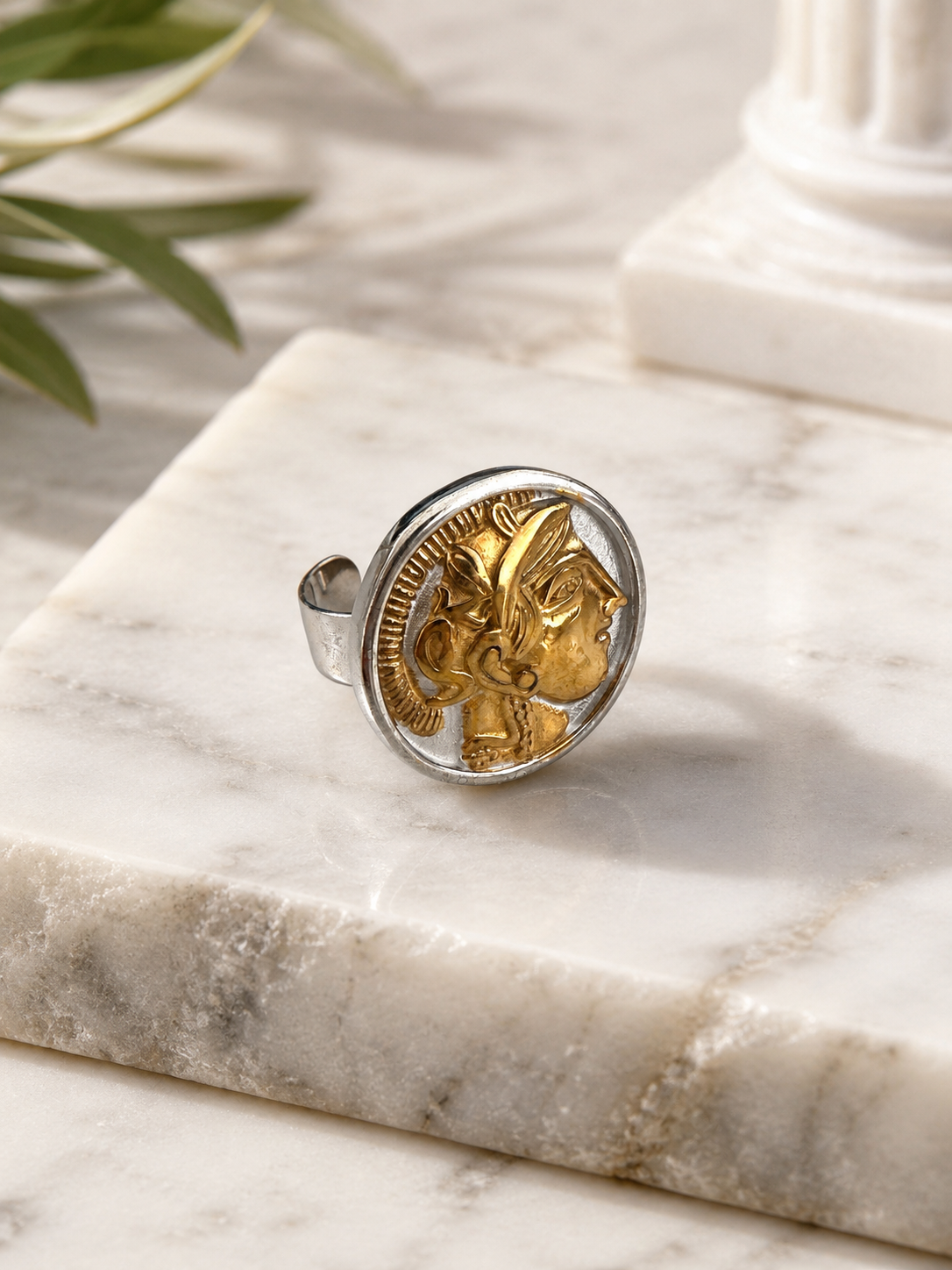 Athena Coin Statement Ring – Silver & Gold