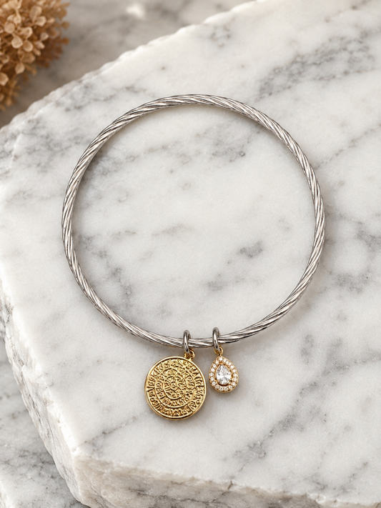 Phaistos Disc Charm Bangle – Two Tone | Designed for Larger Wrists