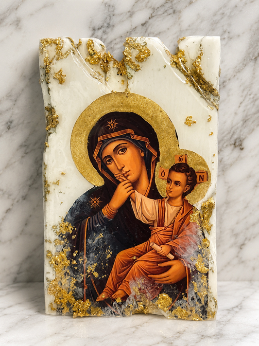Mother Mary & Child Jesus - Stone Eikon -  Handmade