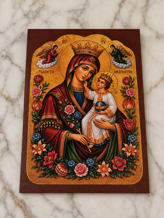 Mother Mary and Jesus Floral Eikon - Made in Greece