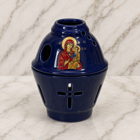 Mary And Jesus Vigil Lamp / Kandili BLUE