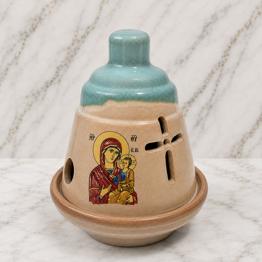 Mary and Jesus Turquoise Vigil Lamp / Kandili