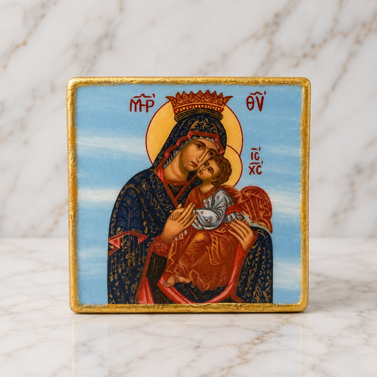 Virgin Mary Marble Icon with built in Stand | Made in Greece